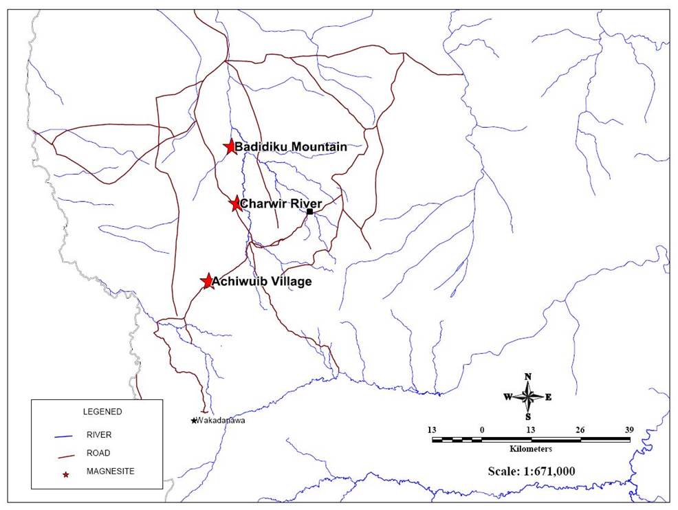 Map showing Magnesite occurrences