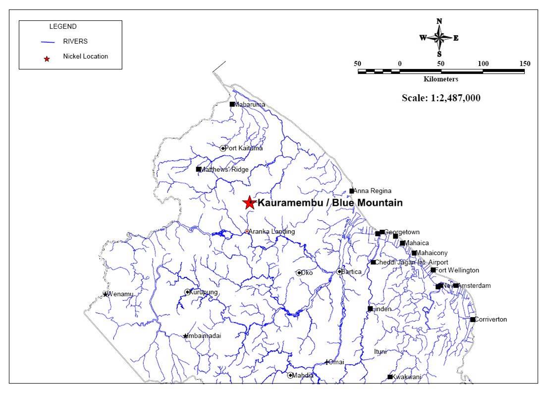 Map showing Nickel Occurrences in Guyana